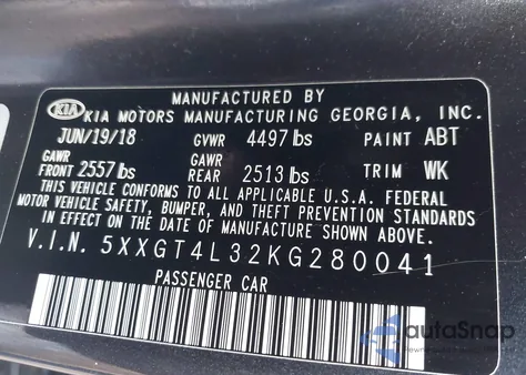 2019 Kia Optima Lx из США, поврежденный, VIN 5XXGT4L32KG280041